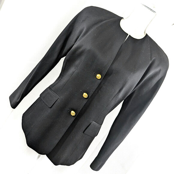 LORD & TAYLOR! STUNNING BLACK PURE GABARDINE 100% WOOL BLAZER, JACKET! SZ 10 - Picture 1 of 10